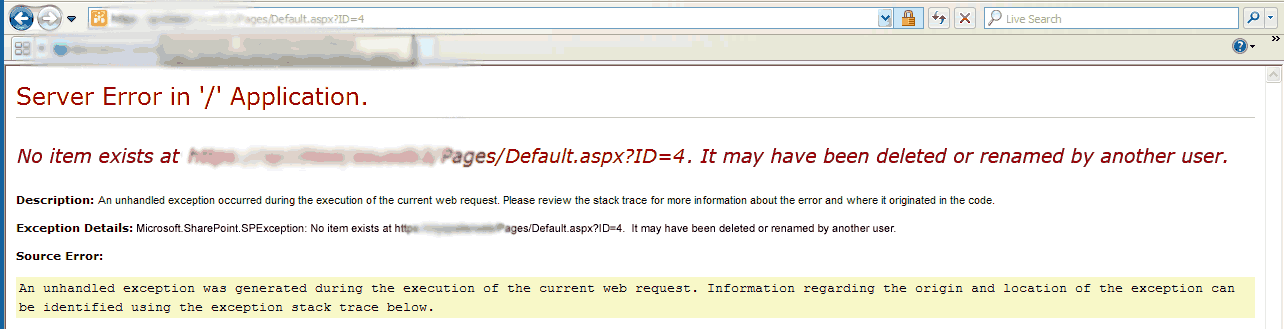 Drawing 1. Asp.net error in SharePoint page with webpart