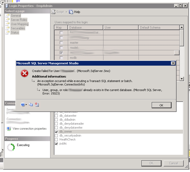 Microsoft SQL Server Error 15023