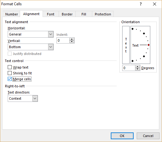 Figure 2. Merge cells in Excel