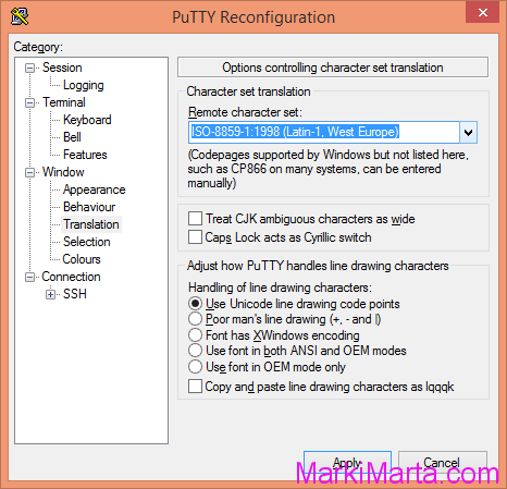 Settings of Putty