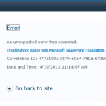 Figure 1. SharePoint error message