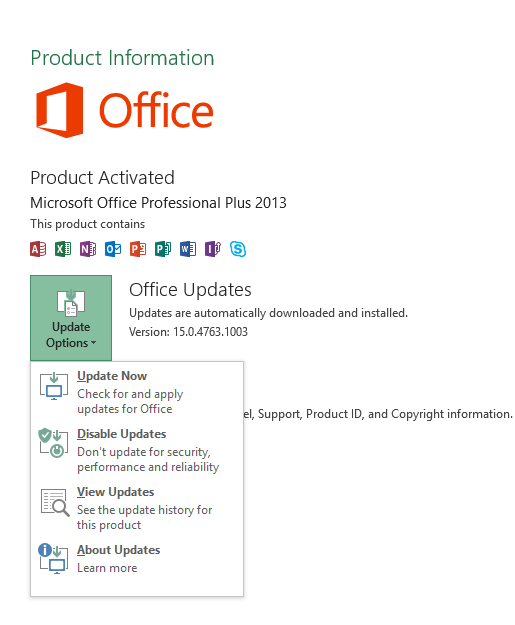 Figure 2. Change MS Office update settings